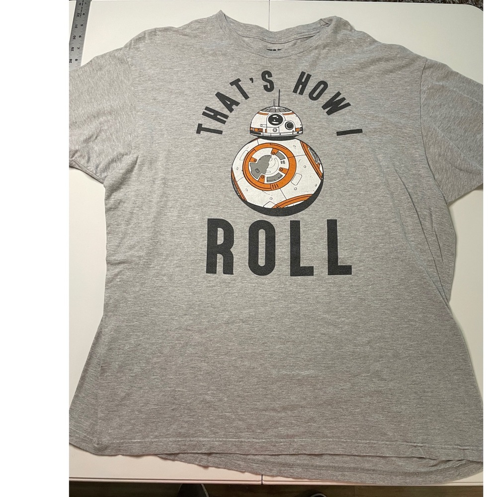 Star Wars BB-8 Graphic Tee Mens 2XL Gray Thats How I Roll Short Sleeve T-Shirt